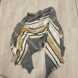 Soft neutral scarf with raw/fringe edge